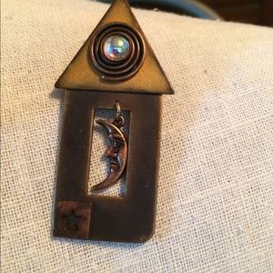 Moon and House Brooch